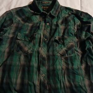 Helix Green and Black Plaid Casual Button Down Shirt